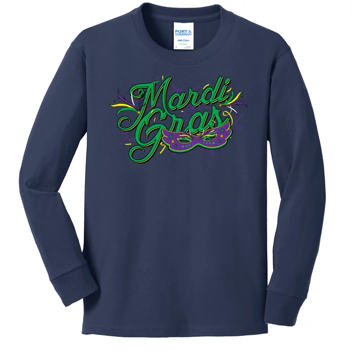 Mardi Gras Celebration Logo Kids Long Sleeve Shirt