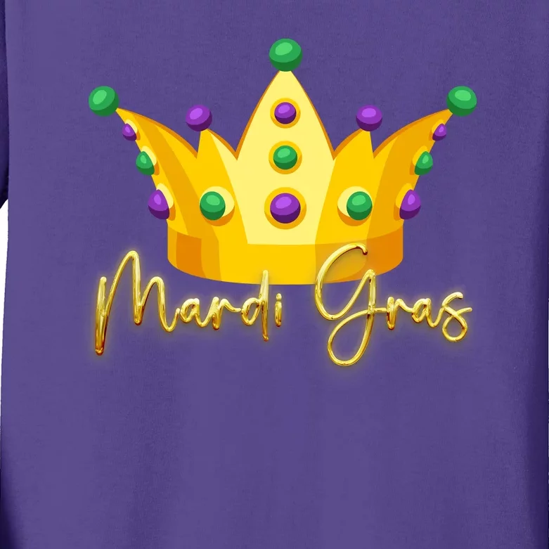 Mardi Gras Crown Celebration Kids Long Sleeve Shirt