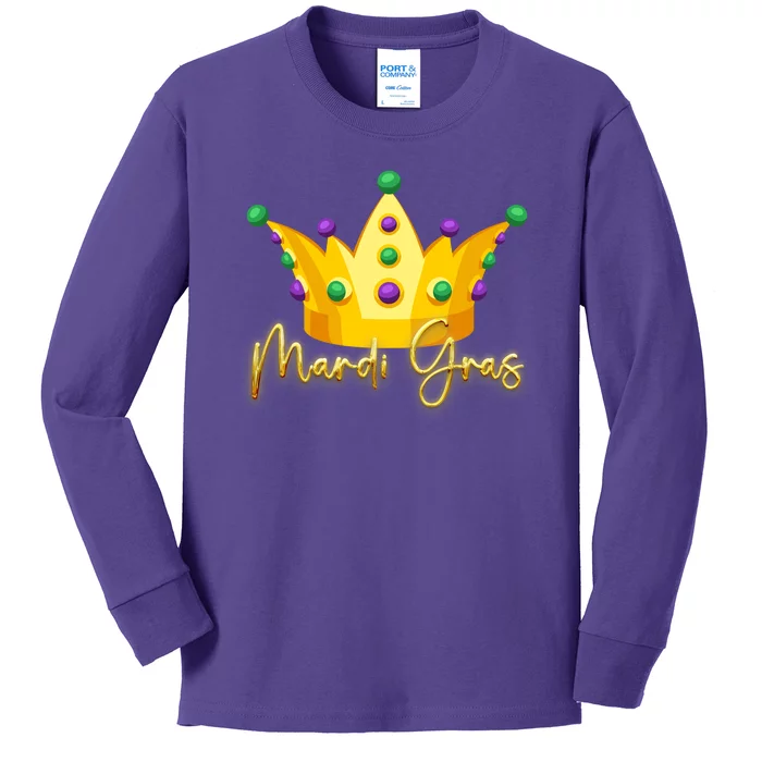 Mardi Gras Crown Celebration Kids Long Sleeve Shirt