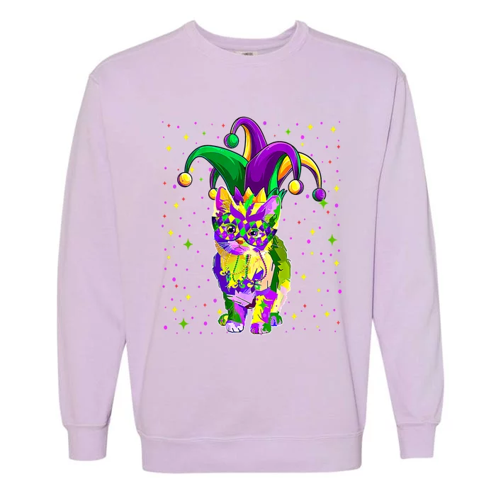 Mardi Gras Cat Mask Funny Carnival Parade Party Cat Lovers Gift Garment-Dyed Sweatshirt