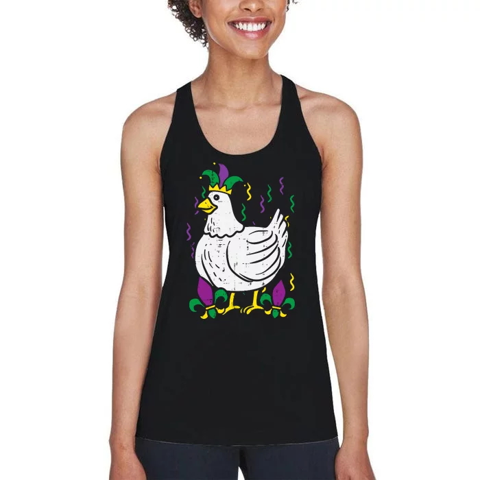 Mardi Gras Chicken Funny Outfit Farming Women's Racerback Tank