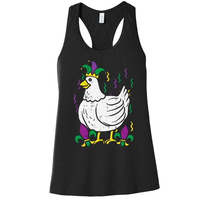 Mardi Gras Chicken Funny Outfit Farming Women's Racerback Tank