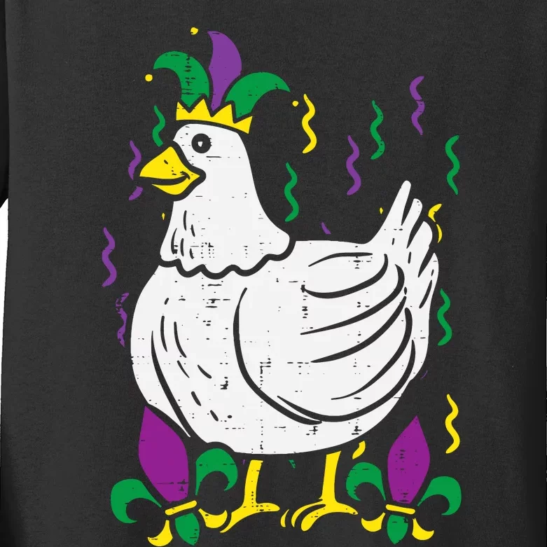 Mardi Gras Chicken Funny Outfit Farming Kids Long Sleeve Shirt