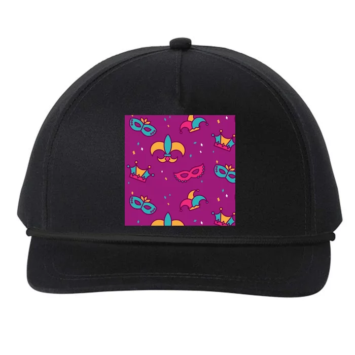 Mardi Gras Colorful Celebration Pattern Snapback Five-Panel Rope Hat