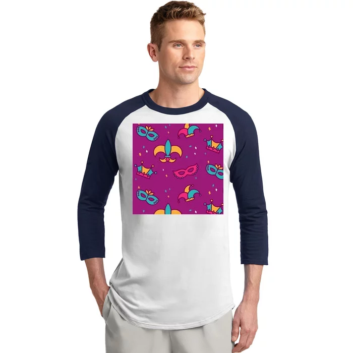 Mardi Gras Colorful Celebration Pattern Baseball Sleeve Shirt