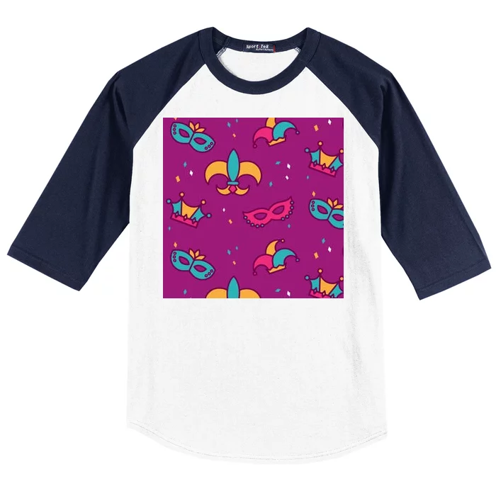 Mardi Gras Colorful Celebration Pattern Baseball Sleeve Shirt