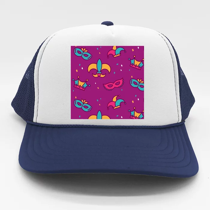 Mardi Gras Colorful Celebration Pattern Trucker Hat