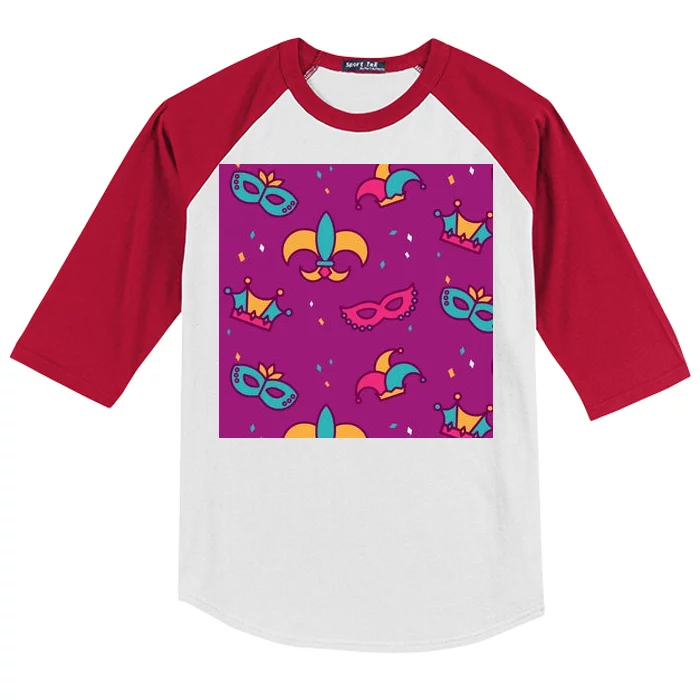 Mardi Gras Colorful Celebration Pattern Kids Colorblock Raglan Jersey