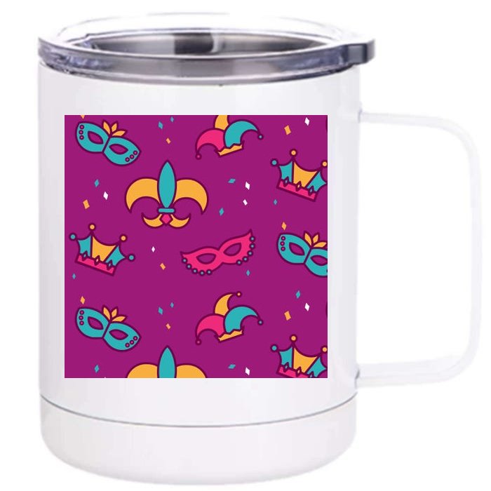 Mardi Gras Colorful Celebration Pattern Front & Back 12oz Stainless Steel Tumbler Cup