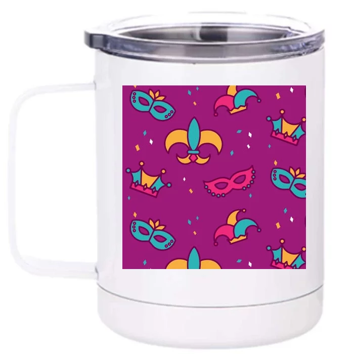 Mardi Gras Colorful Celebration Pattern Front & Back 12oz Stainless Steel Tumbler Cup