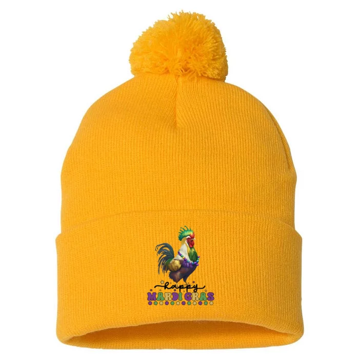 Mardi Gras Chicken Funny Farming Pom Pom 12in Knit Beanie