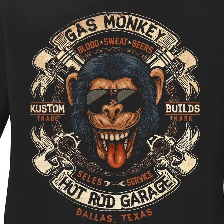 Monkey Gas Crossed Pistons Ribbon Ladies Long Sleeve Shirt