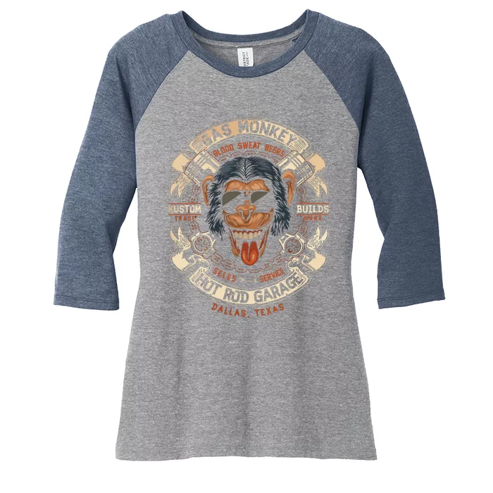 Monkey Gas Crossed Pistons Ribbon Women's Tri-Blend 3/4-Sleeve Raglan Shirt