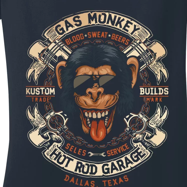 Monkey Gas Crossed Pistons Ribbon Women's V-Neck T-Shirt