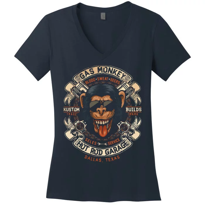 Monkey Gas Crossed Pistons Ribbon Women's V-Neck T-Shirt