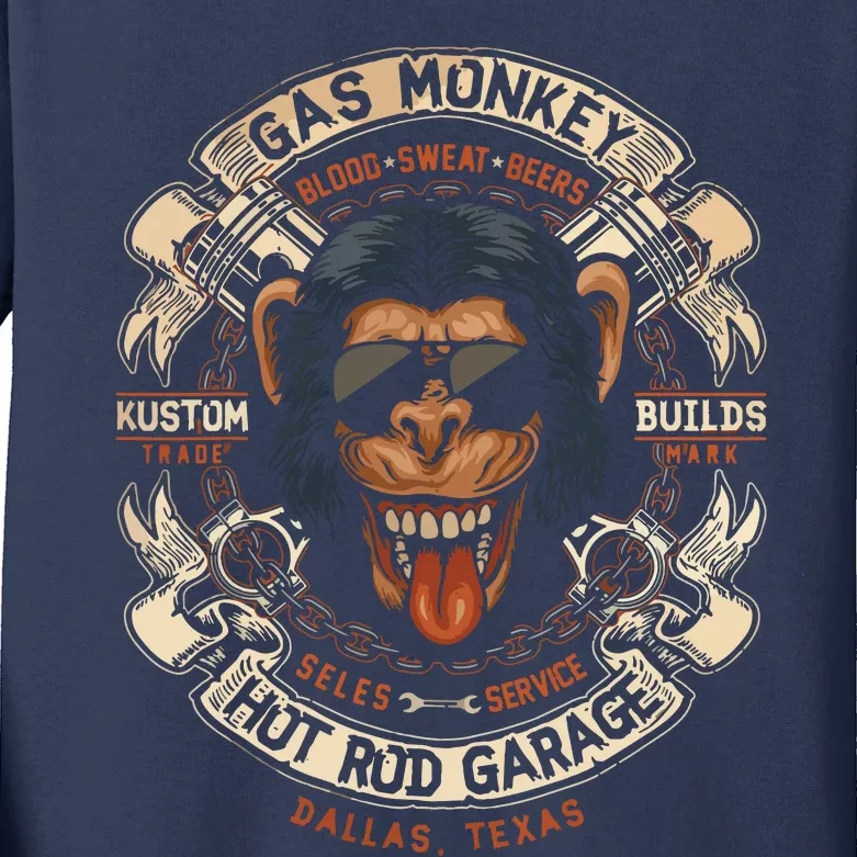 Monkey Gas Crossed Pistons Ribbon Kids Long Sleeve Shirt