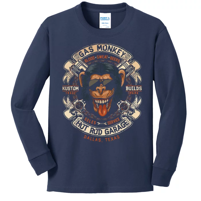 Monkey Gas Crossed Pistons Ribbon Kids Long Sleeve Shirt