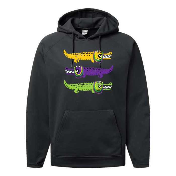 Mardi Gras Crocodile Alligator beads New Orleans Louisiana Performance Fleece Hoodie