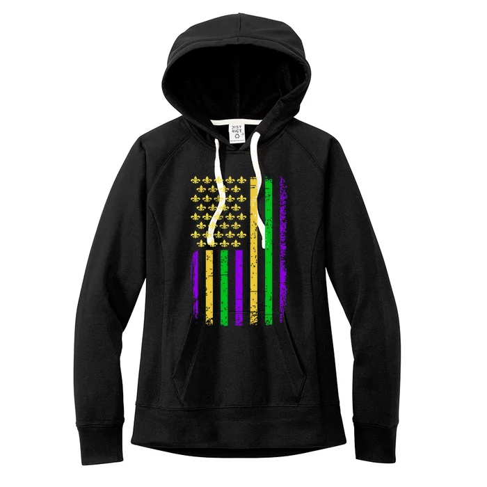 Mardi Gras Costume Us Mardi Gras Flag Gift Women's Fleece Hoodie