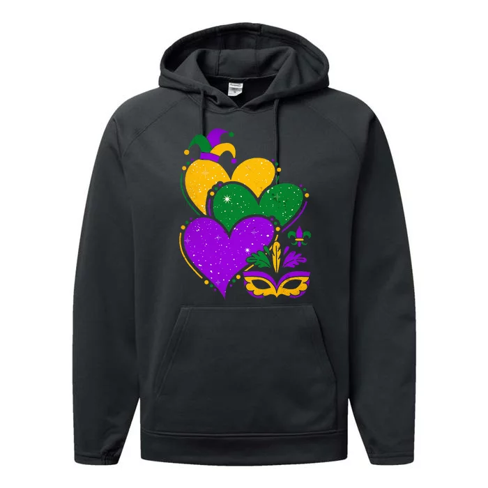 Mardi Gras Cute Hearts Vintage Performance Fleece Hoodie