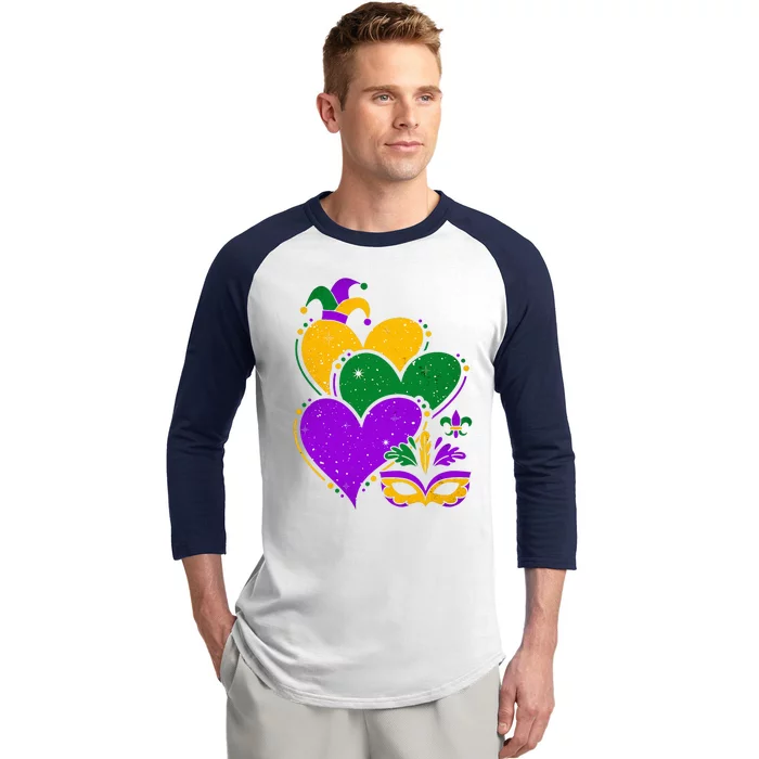 Mardi Gras Cute Hearts Vintage Baseball Sleeve Shirt