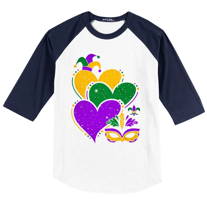 Mardi Gras Cute Hearts Vintage Baseball Sleeve Shirt