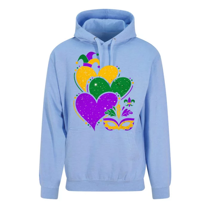 Mardi Gras Cute Hearts Vintage Unisex Surf Hoodie