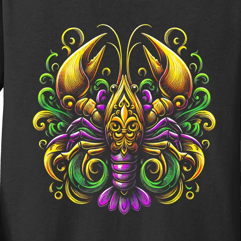 Mardi Gras Crawfish Jester Hat Bead New Orleans Kids Long Sleeve Shirt