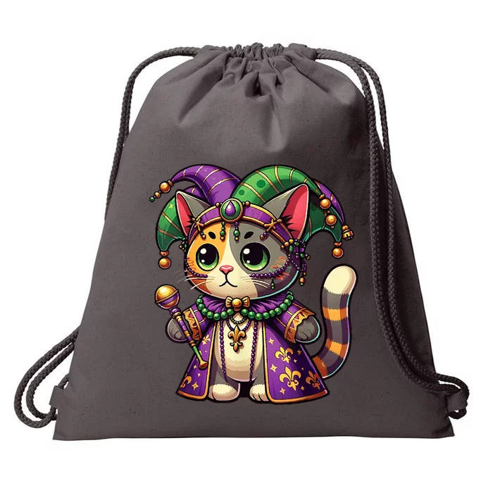 Mardi Gras Cat Extravaganza Drawstring Bag