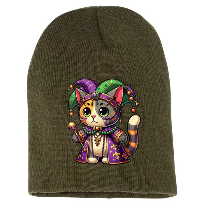 Mardi Gras Cat Extravaganza Short Acrylic Beanie