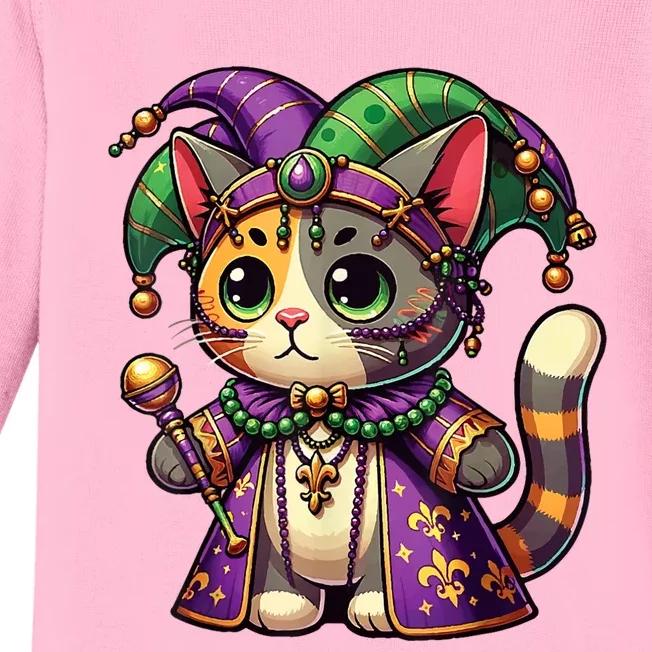 Mardi Gras Cat Extravaganza Baby Long Sleeve Bodysuit