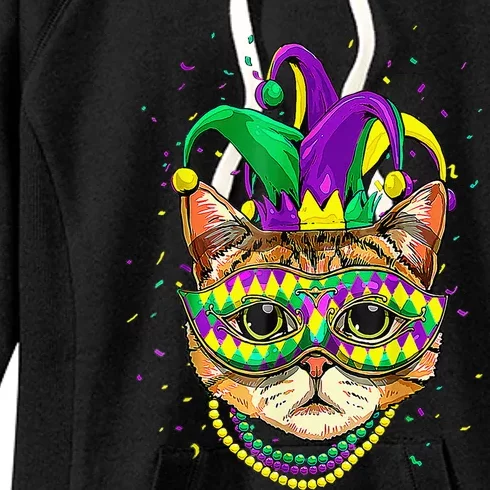 Mardi Gras Cat Mask Funny Carnival Parade Party Cat Lovers Women's Fleece Hoodie