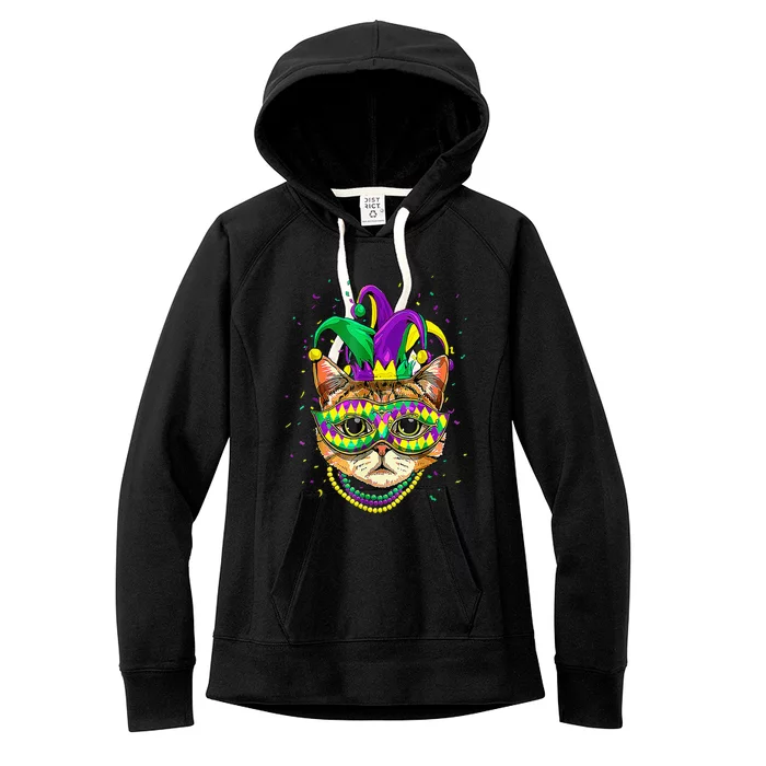 Mardi Gras Cat Mask Funny Carnival Parade Party Cat Lovers Women's Fleece Hoodie