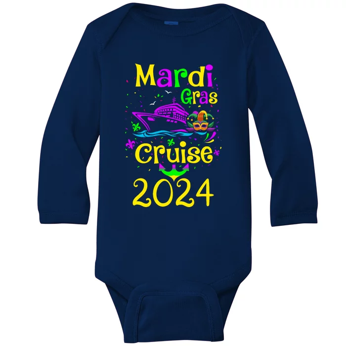 Mardi Gras Cruise 2024 Matching Group Family Vacation Baby Long Sleeve Bodysuit