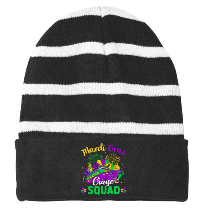 Mardi Gras Cruise Squad Matching Group Family Vacation Wo Striped Beanie with Solid Band