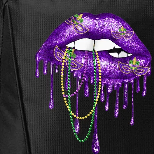 Mardi Gras Carnival Costume Purple & Gold Fleur-de-lis Lips City Backpack