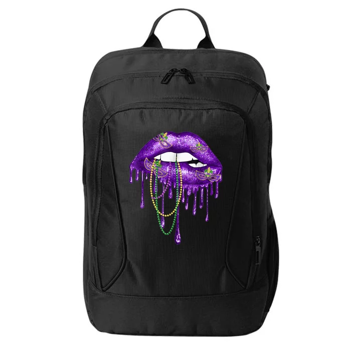 Mardi Gras Carnival Costume Purple & Gold Fleur-de-lis Lips City Backpack