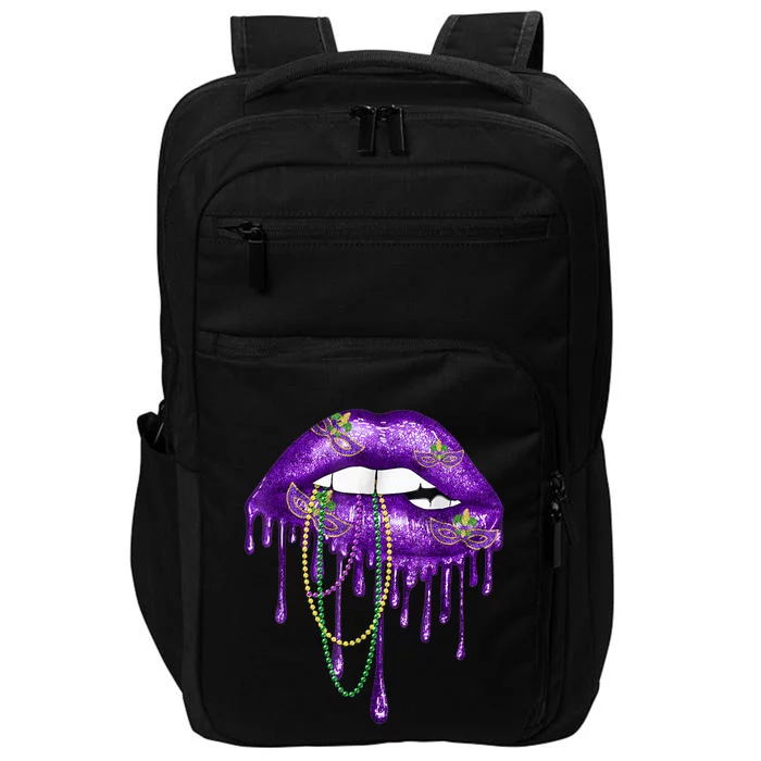 Mardi Gras Carnival Costume Purple & Gold Fleur-de-lis Lips Impact Tech Backpack