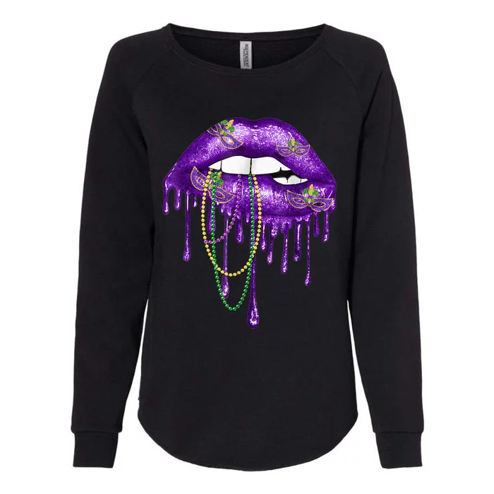 Mardi Gras Carnival Costume Purple & Gold Fleur-de-lis Lips Womens California Wash Sweatshirt