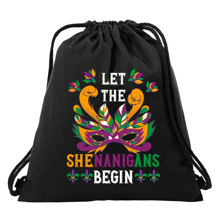 Mardi Gras Costume Let The Shenanigan Begin Mardi Gras Drawstring Bag