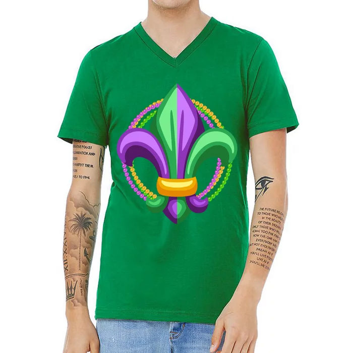 Mardi Gras Celebration Beads V-Neck T-Shirt