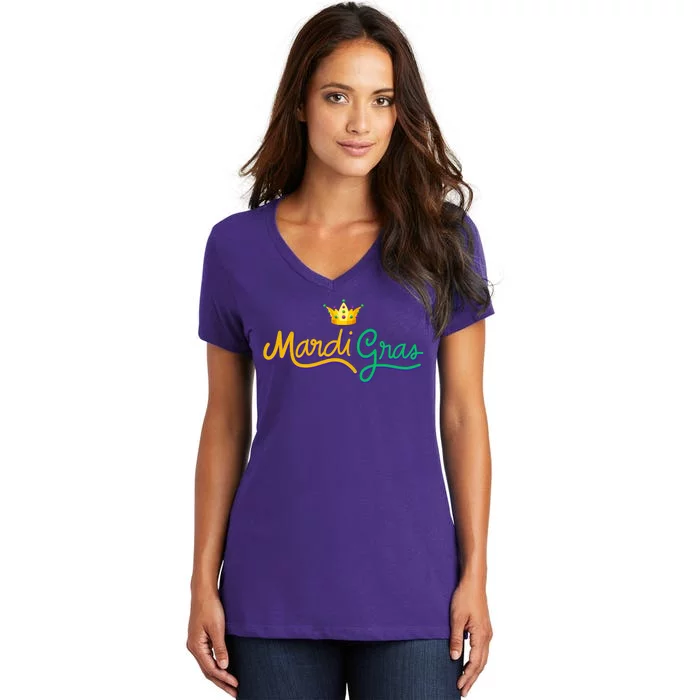 Mardi Gras Crown Celebration Women's V-Neck T-Shirt