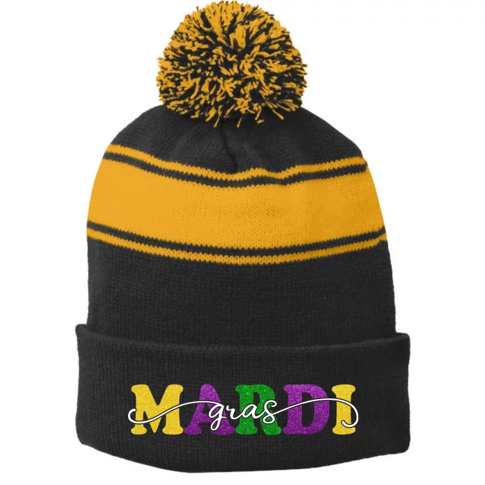 Mardi Gras Celebration Festive Stripe Pom Pom Beanie