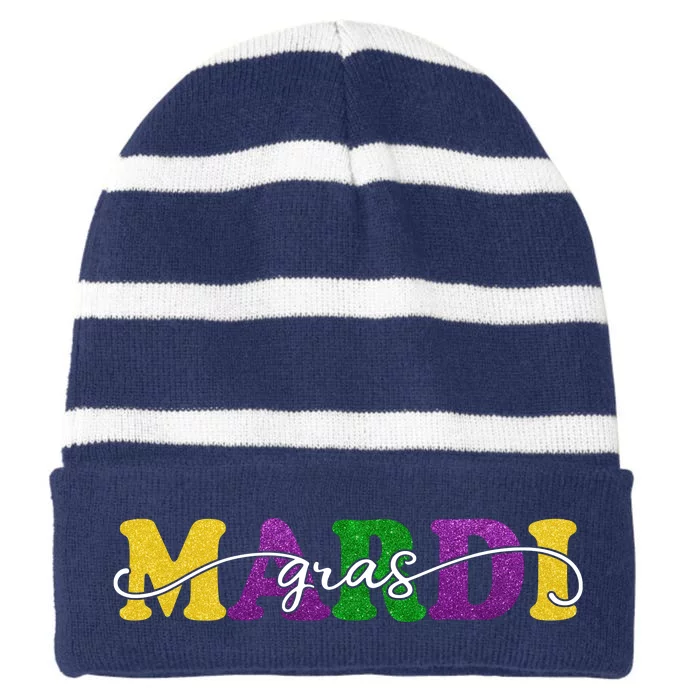 Mardi Gras Celebration Festive Striped Beanie with Solid Band