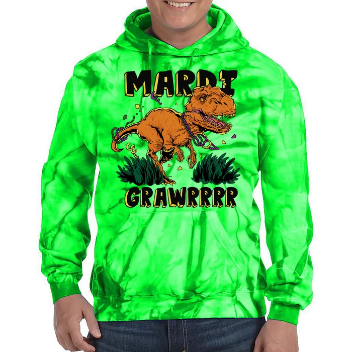 Mardi Gras Dinosaur Celebration Tie Dye Hoodie