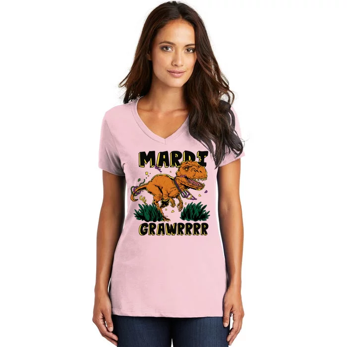 Mardi Gras Dinosaur Celebration Women's V-Neck T-Shirt