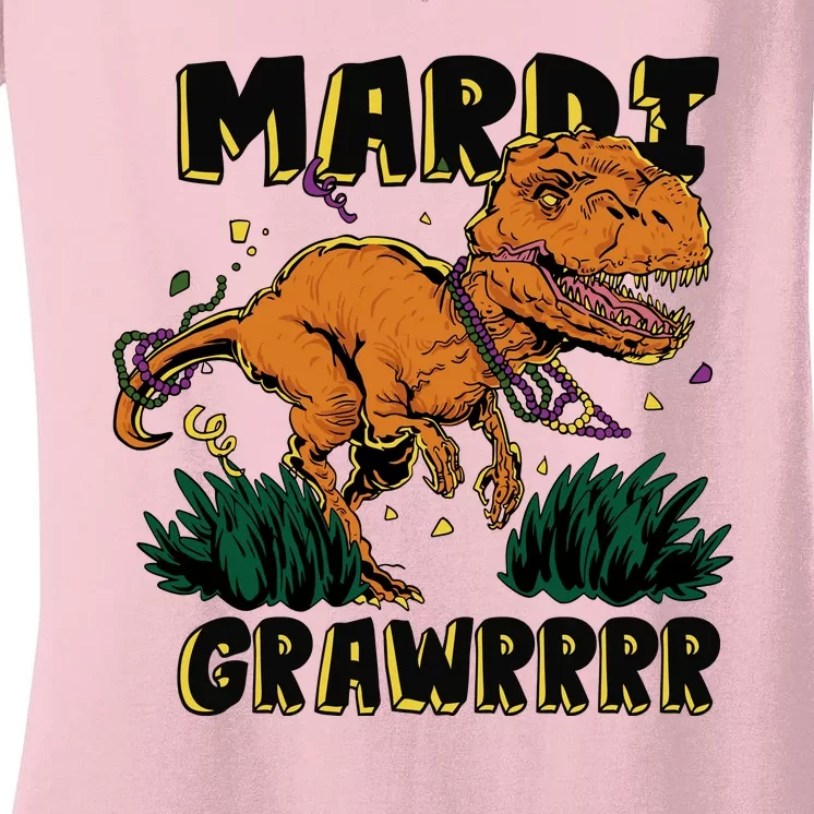 Mardi Gras Dinosaur Celebration Women's V-Neck T-Shirt