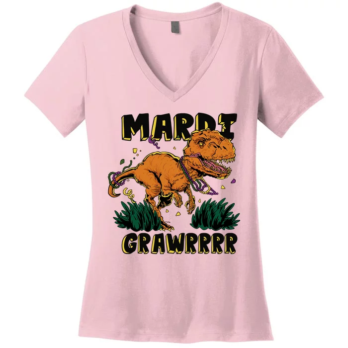 Mardi Gras Dinosaur Celebration Women's V-Neck T-Shirt