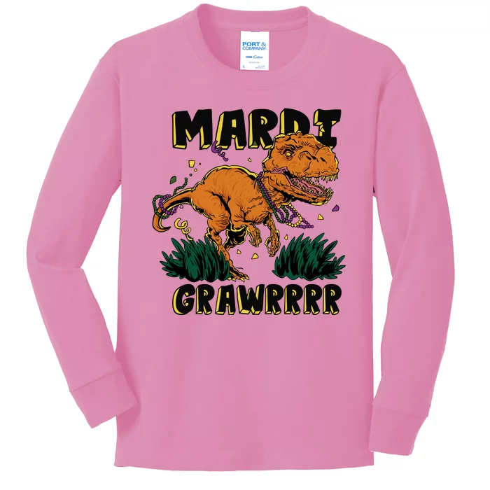 Mardi Gras Dinosaur Celebration Kids Long Sleeve Shirt