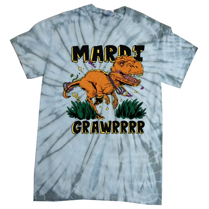 Mardi Gras Dinosaur Celebration Tie-Dye T-Shirt